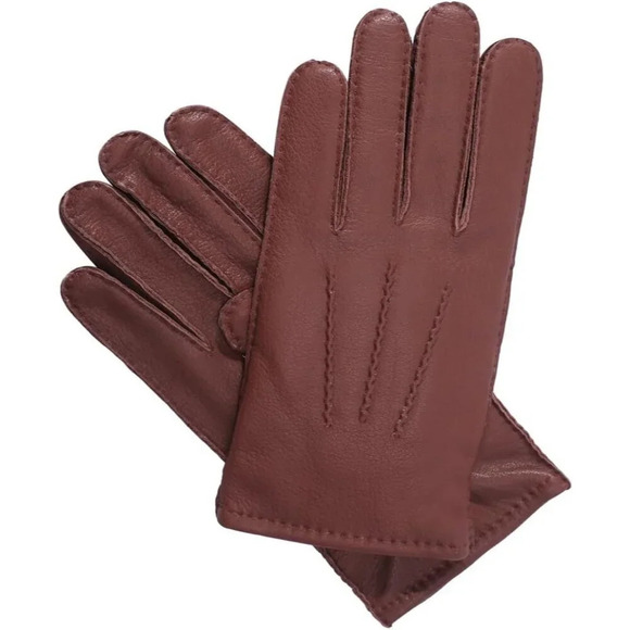 Men's Deerskin Leather Cognac Gloves Winter Dress  Leather Gloves With Warm - Picture 3 of 8